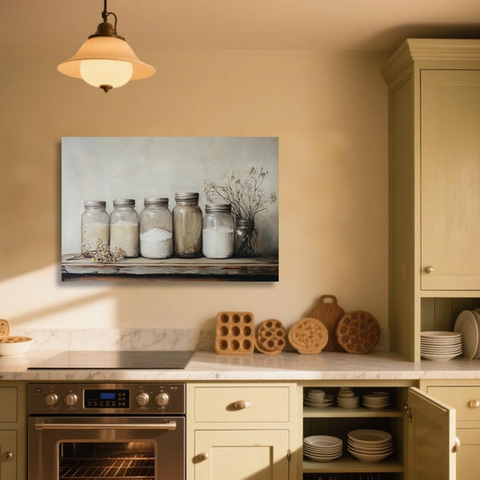 ZSHARTSWD Farm Kitchen Wall Art Country Mason Jar Spice Pictures Still Life Culinary Canvas Print Vintage Spices Food Painting Dining Room Home Decor Framed (Beige, 24.00" x 36.00")