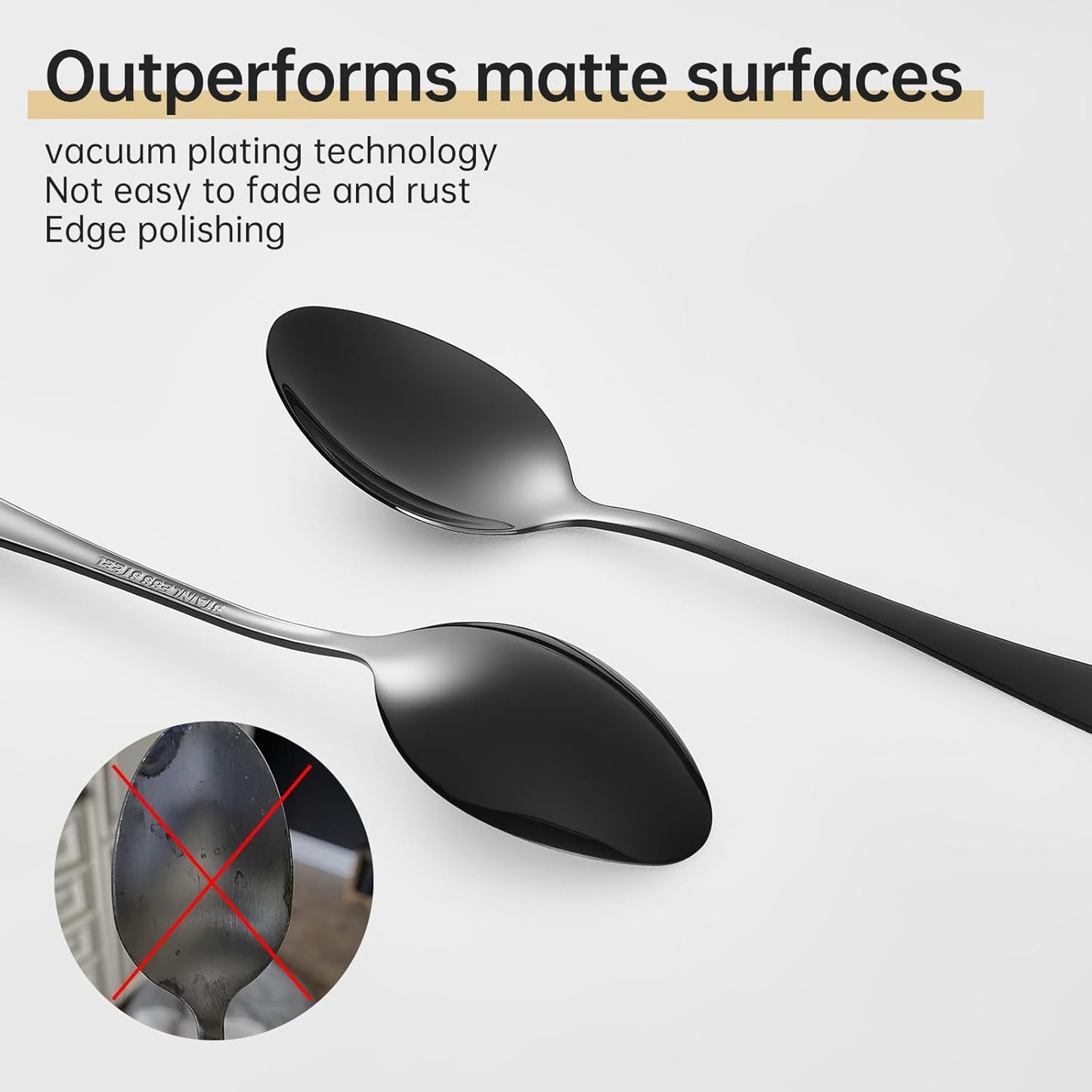 Forks and spoons silverware set 24pcs black spoons and forks set Durable Dishwasher Safe black silverware for home kitchen stainless steel (Black)