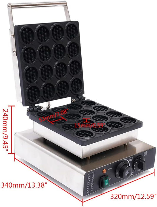 1750W Commercial Waffle Maker, 16 Grids Electric Waffle Maker Non-Stick Stainless Steel Belgian Waffle Iron w/Time & Temper Adjustable| Whisk|Food Clip, Large Waffle Machine for Restaurant Party Food