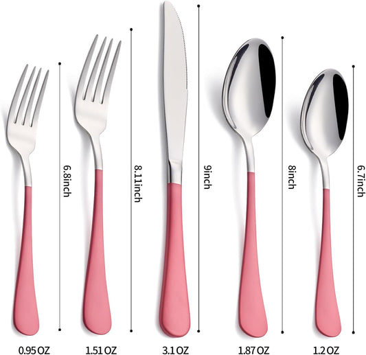 20-Pieces Pink Silverware Sets for 4,Pink Handle Stainless Steel Cutlery Set, Include Forks Spoons and Knives Set, Dishwasher Safe Utensil Sets for Home Restaurant