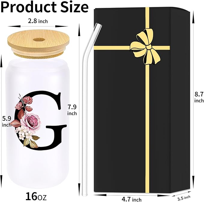 Monogrammed Glass Drinking Cup With Lid Straw Happy Birthday Gifts for Adult Men Women Who Have Everything Want Nothing Dad Mom Guy People Couples Parents Cool Funny Unique Special Christmas Present,G