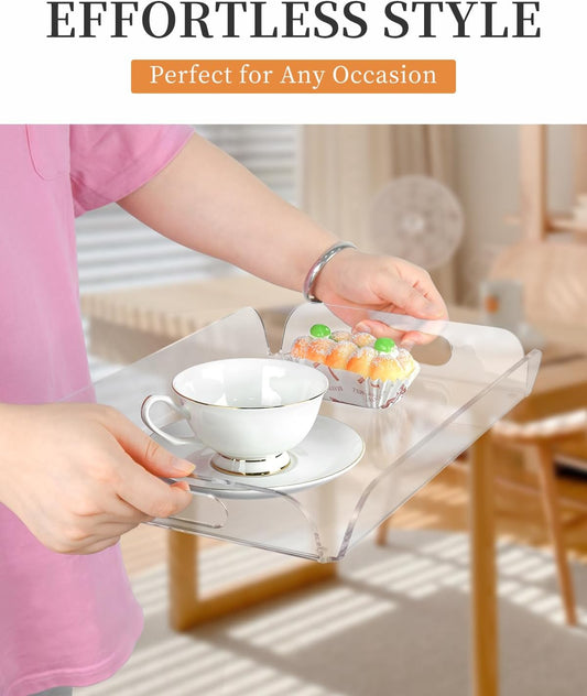 Clear Acrylic Serving Tray 15x10.2 Inches - Heat Bent Design for Coffee Table, Bakery, Vanity, and Kitchen - Durable Organizer for Food, Drinks, and Décor