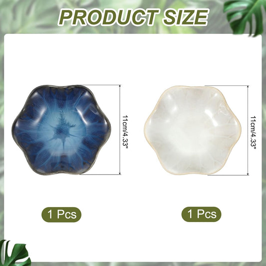 uxcell 2Pcs Ceramics Jewelry Plate, Lotus Leaf Shape Key Holder Bowl for Entryway Table Decor Small Ring Tray Dish Gift for Women Girlfriend, Blue/White