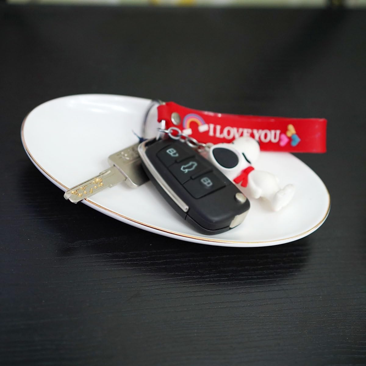 HANKOR Ceramic Key Bowl for Entryway Table, 7 x 4 Key Dish Tray Catch All Bowl, Small Decorative Bowl for Key Jewelry Ring, White