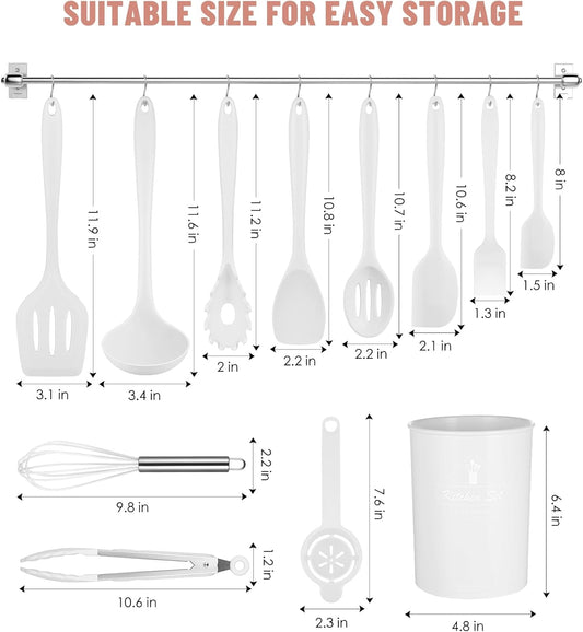 Kitchen Utensils Set-12 Pieces Silicone Cooking Utensils Set (Dishwasher Safe) 392°F Heat Resistant Spatula Set,Kitchen Utensil Set for Nonstick Cookware,Best Kitchen Tools with Holder