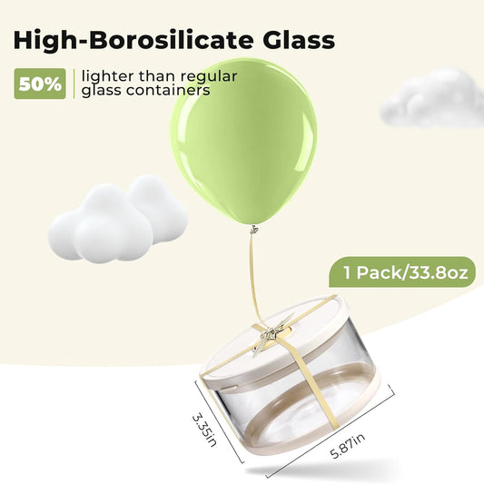 Glass Food Storage Container with Airtight Lids, 33.8oz High-Borosilicate Glass Meal Prep Container, Overnight Oats Cereal Bowl, Bento Lunch Box for Salad, Ramen, Fruit - 1 Pack (White)