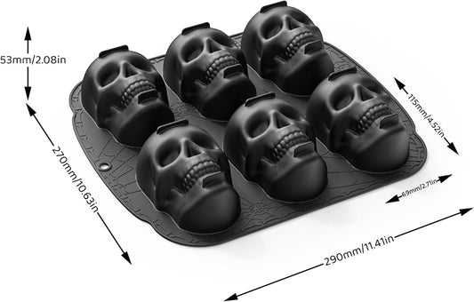 Kundalini Halloween Skull Cake Pan 6 Pirate Skull 3D Silicone Cake Pan Black