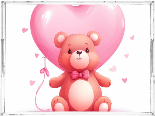 Plastic Food Serving Tray Decorative Vanity Trays for Bathroom Bear Heart 1 Coffee Table Kitchen Counter 11.8 * 15.7in