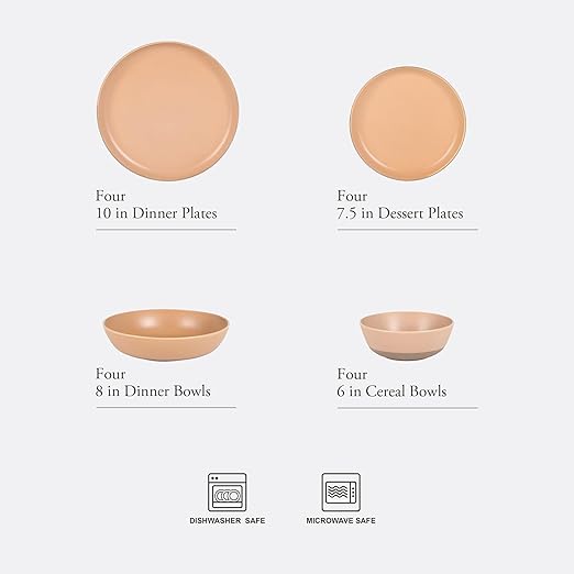 Gibson Elite Laguna Bliss 16 Piece Stoneware Reactive Glaze (Service for 4) Ceramic Plates and Bowls Dinnerware Set - Matte Clay W/Terracotta Bottom