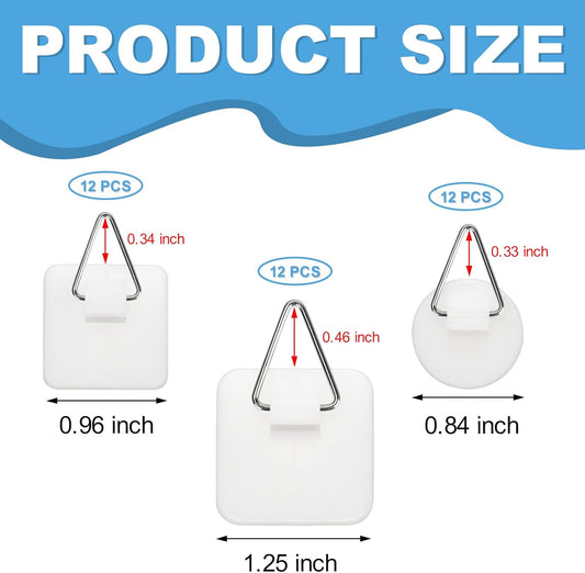 36 Pcs Invisible Plate Hangers for The Wall, 3 Size Plate Hanger Adhesive, 2 Square Sizes (0.96 & 1.25 Inch) & 1 Round (0.84 Inch) for Hanging Pictures for Display, Art, Pictures, Decorative (White)