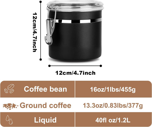 Stainless Steel Food Container with Clear Lids Airtight Storage Container Stackable Small Canisters Kitchen Pantry Storage for Cereal, Snacks, Candy, Herbs, Spices, Sugar, Tea (Black)