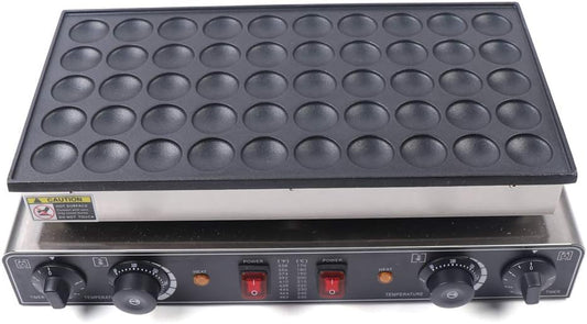 110V Mini Dutch Pancake Baker, 50PCS 1700W Commercial Electric Nonstick Waffle Maker Machine, 1.77 Inches Mini Pancake Maker with 2 Thermostats & 2 Timers Separate Control