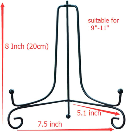 (4 pack)8"Iron Display Stand, Black Iron Easel Plate Display Photo Holder Stand, Displays Picture Frames, Cookbooks, Decorative Plates, Tablets and Art