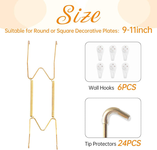 Bilillo 6 Pack Plate Hangers for The Wall, Suitable for 9-11 inch Art Plate, Stainless Steel Invisible Heavy Duty Wire Plate Holder with Wall Hooks, Plate Hangers for Displaying Plates, Platter, Dish