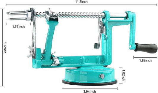Apple Peeler Corer, Long lasting Chrome Cast Iron Apple Peeler Slicer Corer with Stainless Steel Blades and Powerful Suction Base for Apples and Potato(Blue)