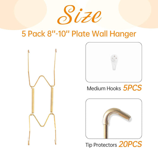 Bilillo 5 Pack Plate Hangers for The Wall, Suitable for 8-10 inch Art Plate, Stainless Steel Invisible Heavy Duty Wire Plate Holder with Wall Hooks, Plate Hangers for Displaying Plates, Platter, Dish