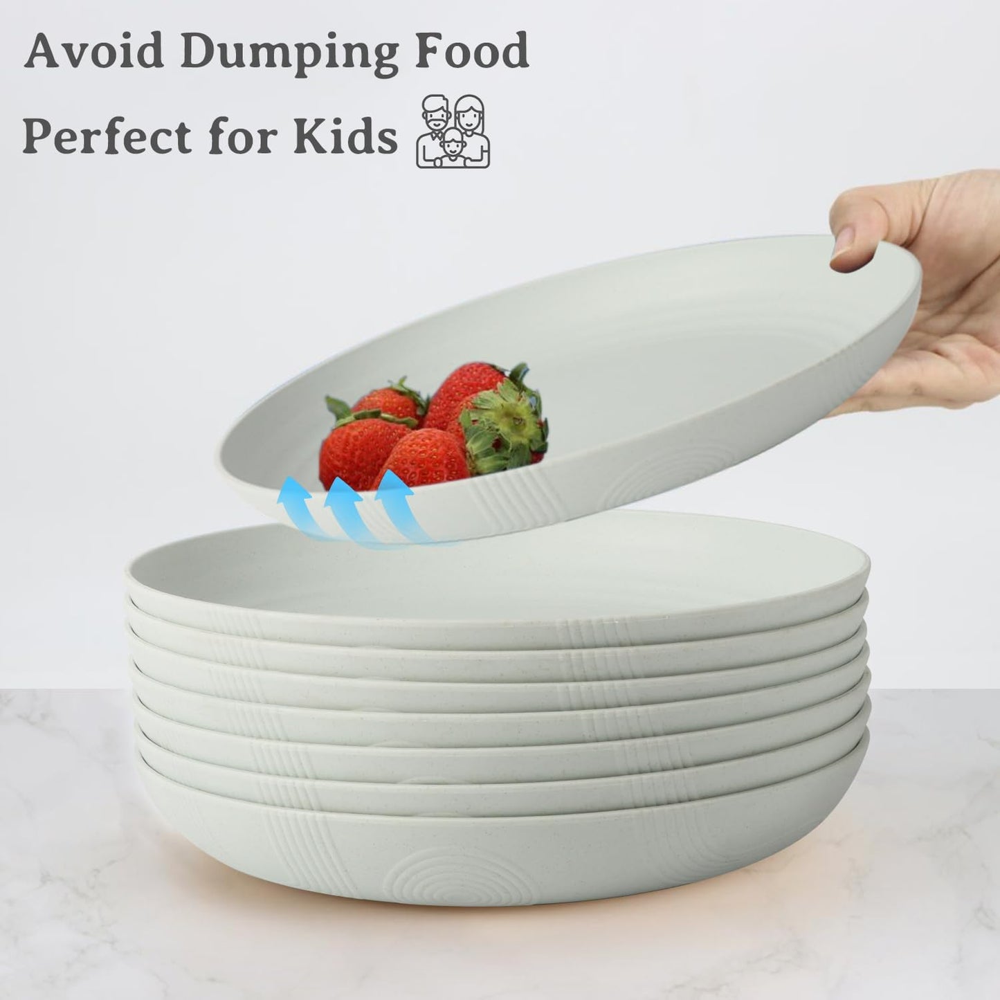 Wrova Wheat Straw Plates - 10 Inch Unbreakable Dinner Plates Set of 8 - Dishwasher & Microwave Safe Plastic Plates Reusable for Kitchen and Camping (Light Grey)