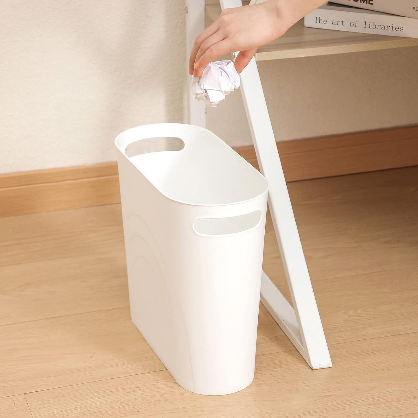 rejomiik Small Trash Can, 3.5 Gallon Slim Garbage Can Plastic Waste Basket with Handles Container Bin for Narrow Spaces Bathroom, Bedroom, Kitchen, Office at Home, White