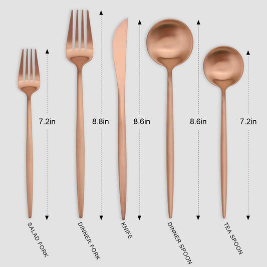 Matte Rosegold Silverware Set, Vanys 20 Piece Stainless Steel Cutlery Flatware Set, Kitchen Utensil Sets for 4, Tableware With Knife Spoons And Forks Set, Satin Finished Polished