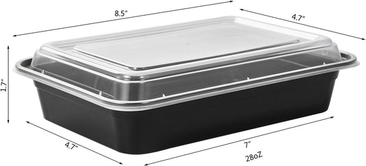 150 Pack Meal Prep Plastic Food Storage Containers With Lids 28 oz 1 Compartment Black Rectangular To Go Lunch Prepping Boxes BPA-Free Microwavable Freezer Safe Stackable (Formerly FULING)