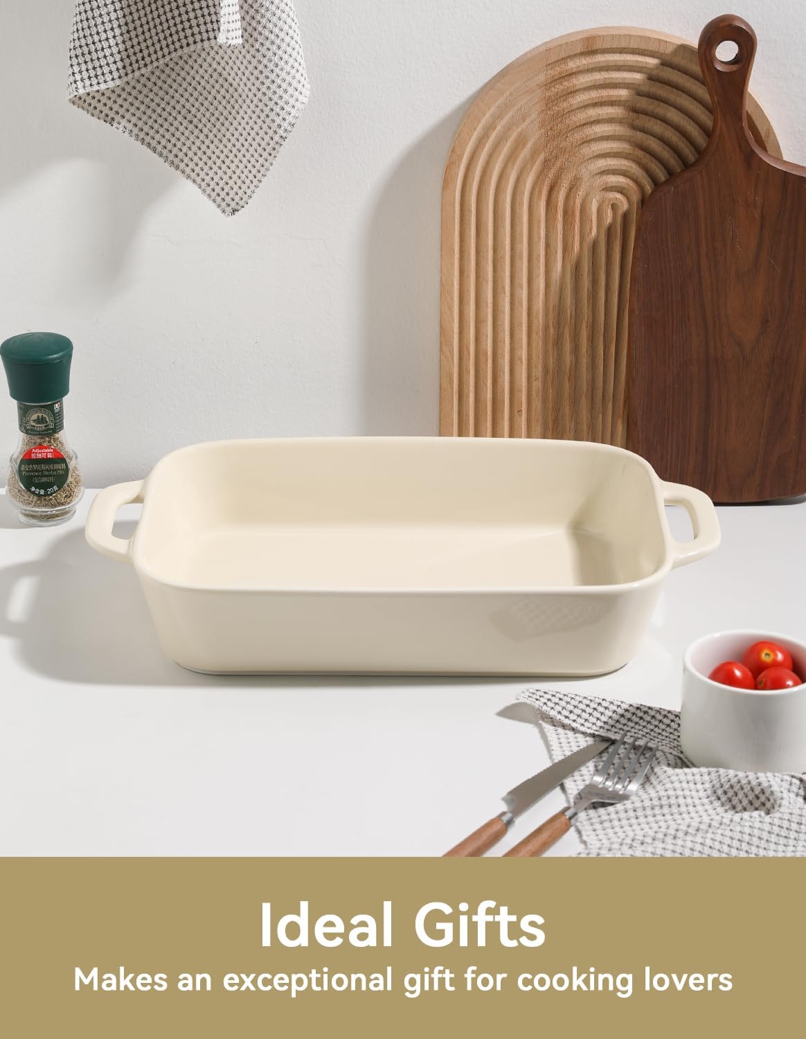 Sweejar Ceramic Bakeware Set, 9x13 Rectangular Baking Dish for Cooking, Kitchen, Cake Dinner, Banquet and Daily Use, Casserole Dishes for Oven Porcelain Baking Pans(Beige)