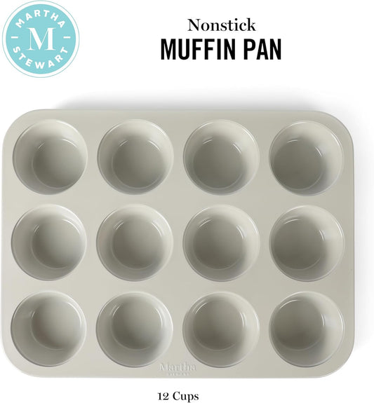 Martha Stewart Gallen 12 Cup Nonstick Carbon Steel Muffin/Cupcake Pan - Cool Grey