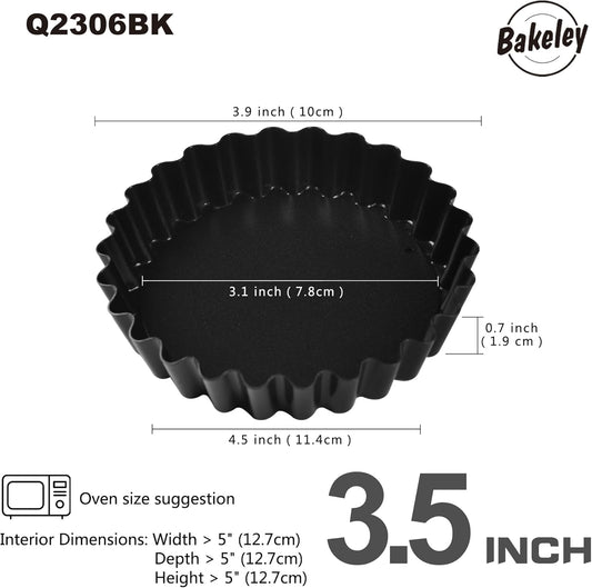 Mini Tart Pan Set, 4-Inch 4pcs with Removable Loose Bottom Non-Stick Round Quiche Bakeware for Oven and Instant Pot Baking (Black)