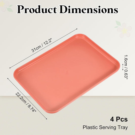 uxcell 4Pcs Plastic Serving Trays, 12.2 x 8.7 Inch Rectangle Food Trays Serving Cafeteria for Kitchen Restaurant Coffee Fruit Burger Lunch Dessert, Orange