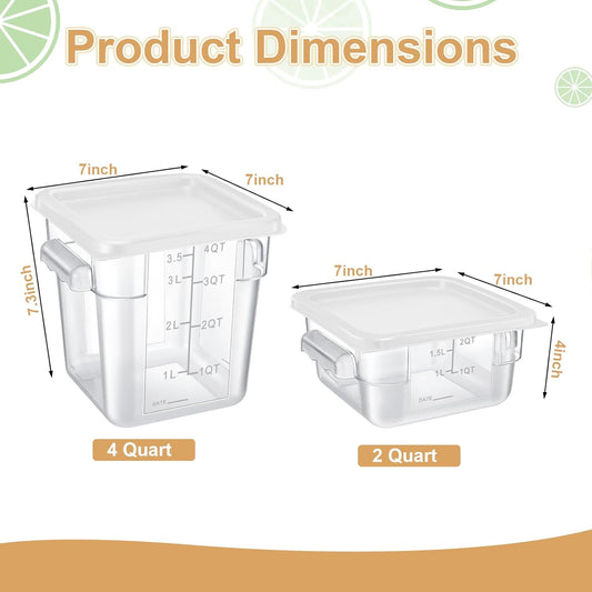Barydat 4 Pcs Food Storage Container with Lids 2Qt and 4Qt Square Commercial Containers with Scales and Handles Polycarbonate Clear Food Storage for Kitchen Proof Dough Marinating Meat(White)