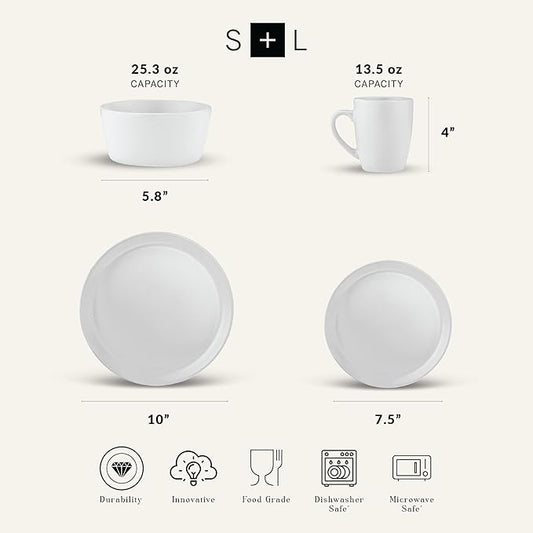 Stone Lain Albie 32-Piece Dinnerware Set Stoneware, White Speckled