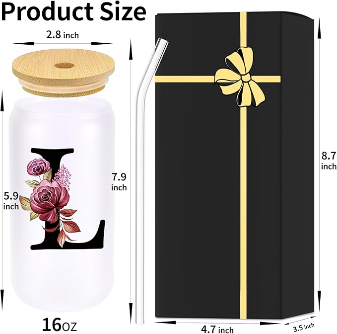 Monogrammed Glass Drinking Cup With Lid Straw Women Lady Boss Gifts Coworker Colleague Manager Team Member Employee Boss Executive Assistant Inter Birthday Farewell Leaving Retirement Christmas,L