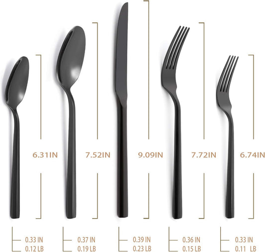 Hand Forged Stainless Steel Flatware Set Silverware Set Cutlery Set Hexagon Handle Black Mirror Finished 20 Pieces Service for 4