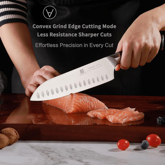 7 Inch Santoku Knife Sharp Knife Home Cooking Chef Gifts for Women Men: Sharp Kitchen Knife Ultra-Smooth Cutting Experience,All-Around Performance 50Cr15Mov Stainless Steel,Ergonomic Black Handle