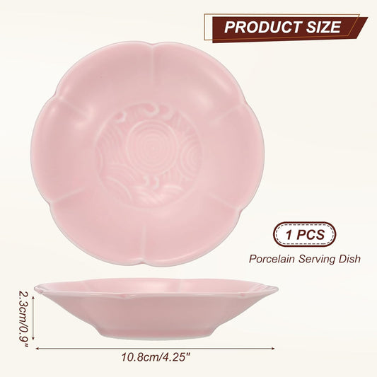 uxcell Porcelain Serving Dish, 4.25 Inch Small Ceramic Candy Plate with Water Pattern Petal Shape Decorative Bowl for Wedding Party Household Living Room Candy Snack Plate, Smoke Powder