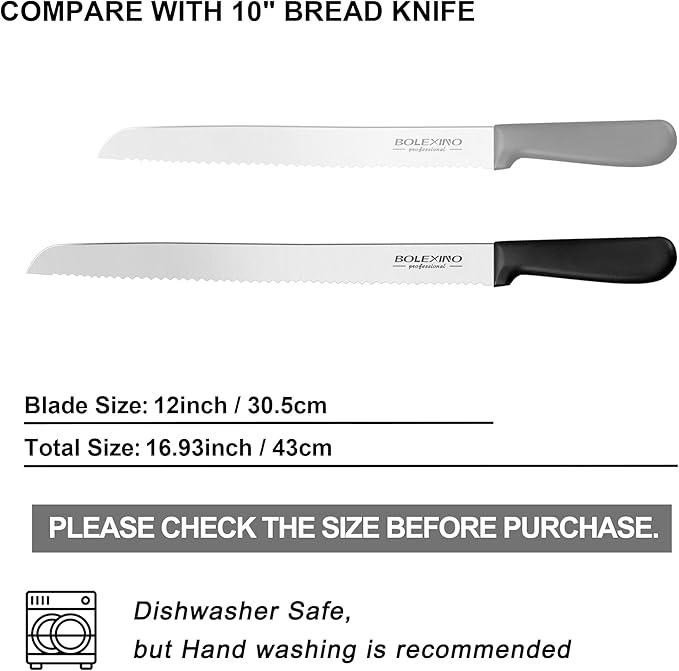 12 Inch Serrated Bread Knife for Homemade Bread, Stainless Steel Wide Wavy Edge Knife, Multi-Purpose Kitchen Knife, Efficient Cake Slicer, Ultra Sharp Baker's Knife for Cutting Crusty Breads, Cake