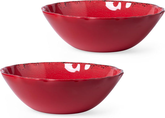 LEHAHA Rustic Crackle Melamine Serving Bowls, 130 OZ and 12 inches Waved Rim Salad Bowl,Unbreakable Pasta Bowls and Mixing Bowls, Set of 2, Pefect for Christmas and All Festivals