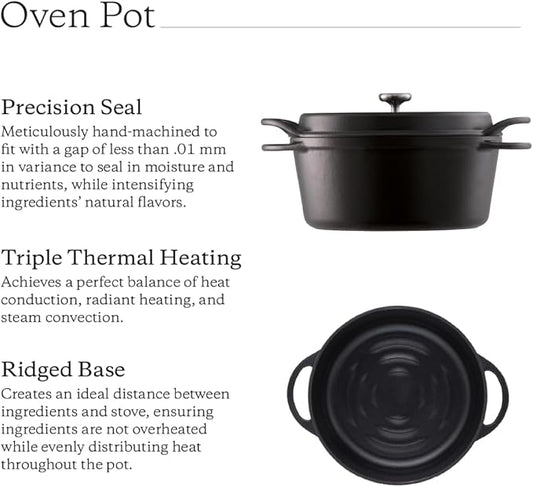 Vermicular Oven Pot | Non-Toxic Enameled Cast Iron Pot | 26cm (5.3 Qt) | Oven-safe | Induction-compatible | Dutch Oven | Made in Japan | Serves 5-6 | Matte Black