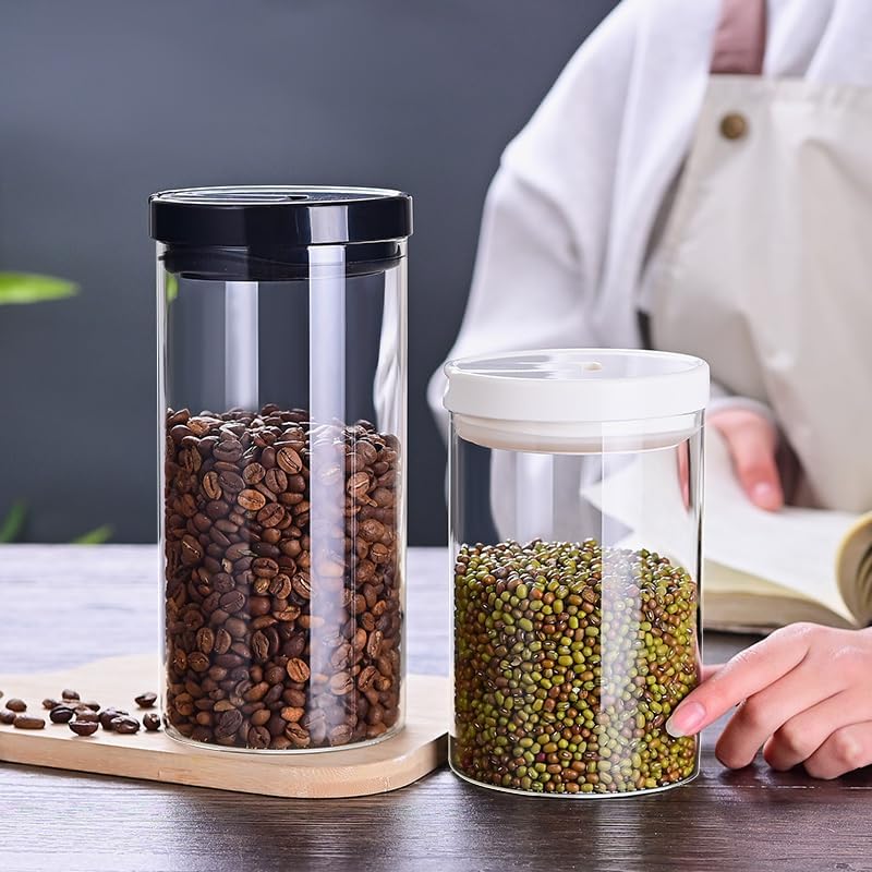 47 oz Glass Storage Containers with Lids, Glass Jars with Airtight Lids, Wide Mouth Mason Jars, Food Storage Container for Cookie Flour Oat Pasta Tea Coffee Bean (White 2 Pack)