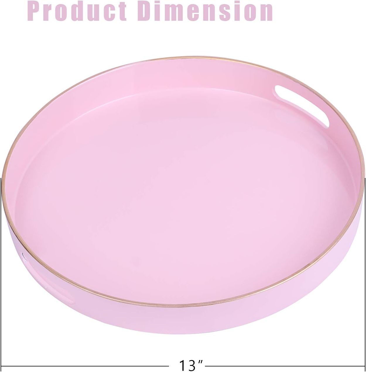 Zosenley Decorative Round Plastic Tray With Handles, Modern Vanity Serving Tray for Ottoman, Coffee Table, Kitchen and Bathroom - Size 13' Pink