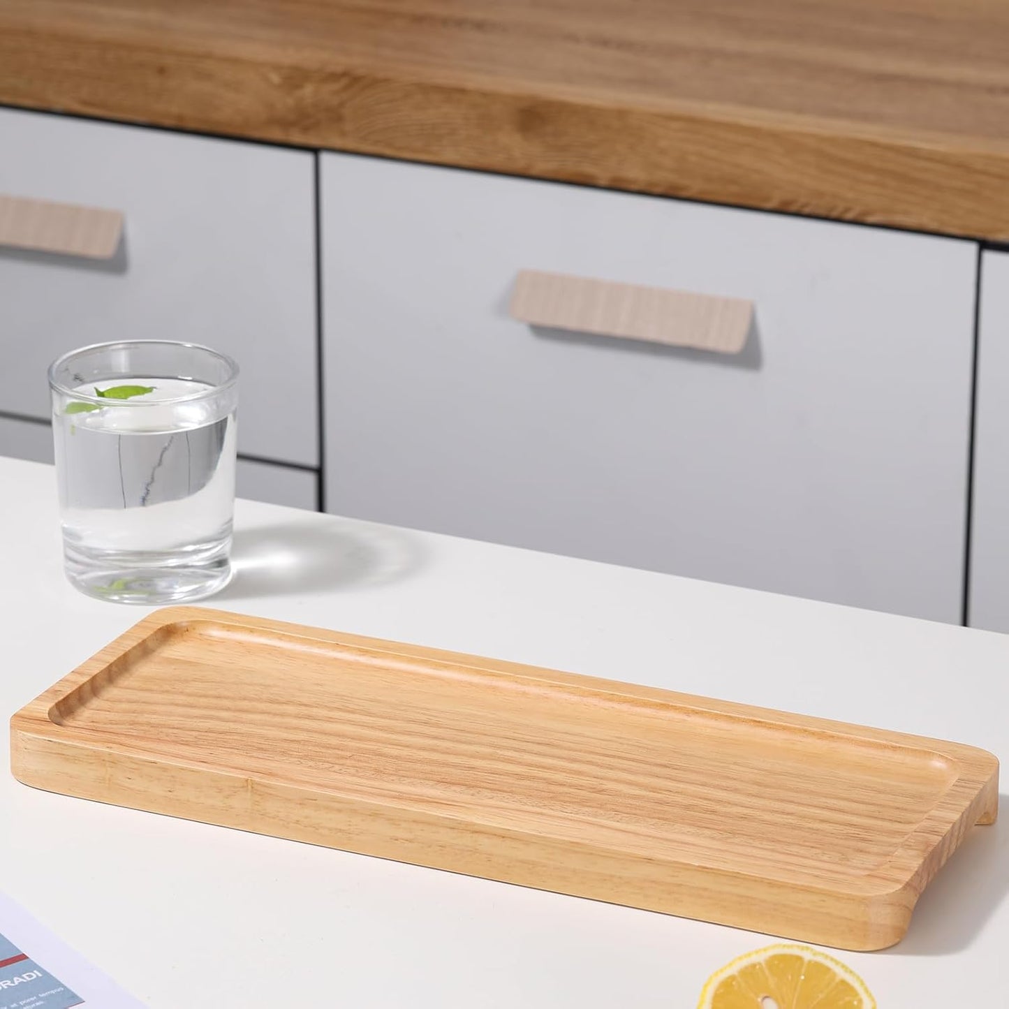 Rectangular Wooden Serving Tray, 13" x 5" with Side Handles, Natural Solid Wood Platter for Bread, Fruits, Snacks & Dessert, Modern Rustic Easy-to-Carry Tray for Home & Kitchen Use