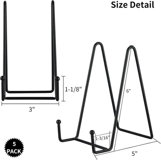 IBosins 5 Pack 6 Inch Plate Holder Display Stands, Metal Black Frame Stand for Picture, Book, Photo Easel, Creation, Collectibles