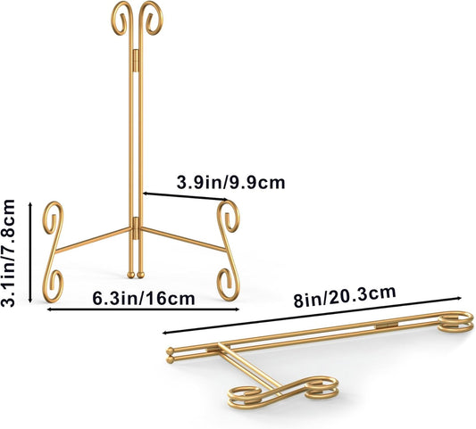 Gold Plate Stand, 8 Inch Decorative Holder for Displaying Platters, Heavy-Duty Metal Easel Stand for Picture, Photo Frame, Books and Round Objects, 2-Packs