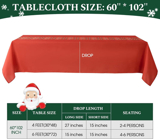 Christmas Tablecloth Rectangular 60x102 Inch Waterproof, Machine Washable Checkered Polyester Table Cover for Xmas Party, Winter Holiday Home Decoration in Festive Red 1pack