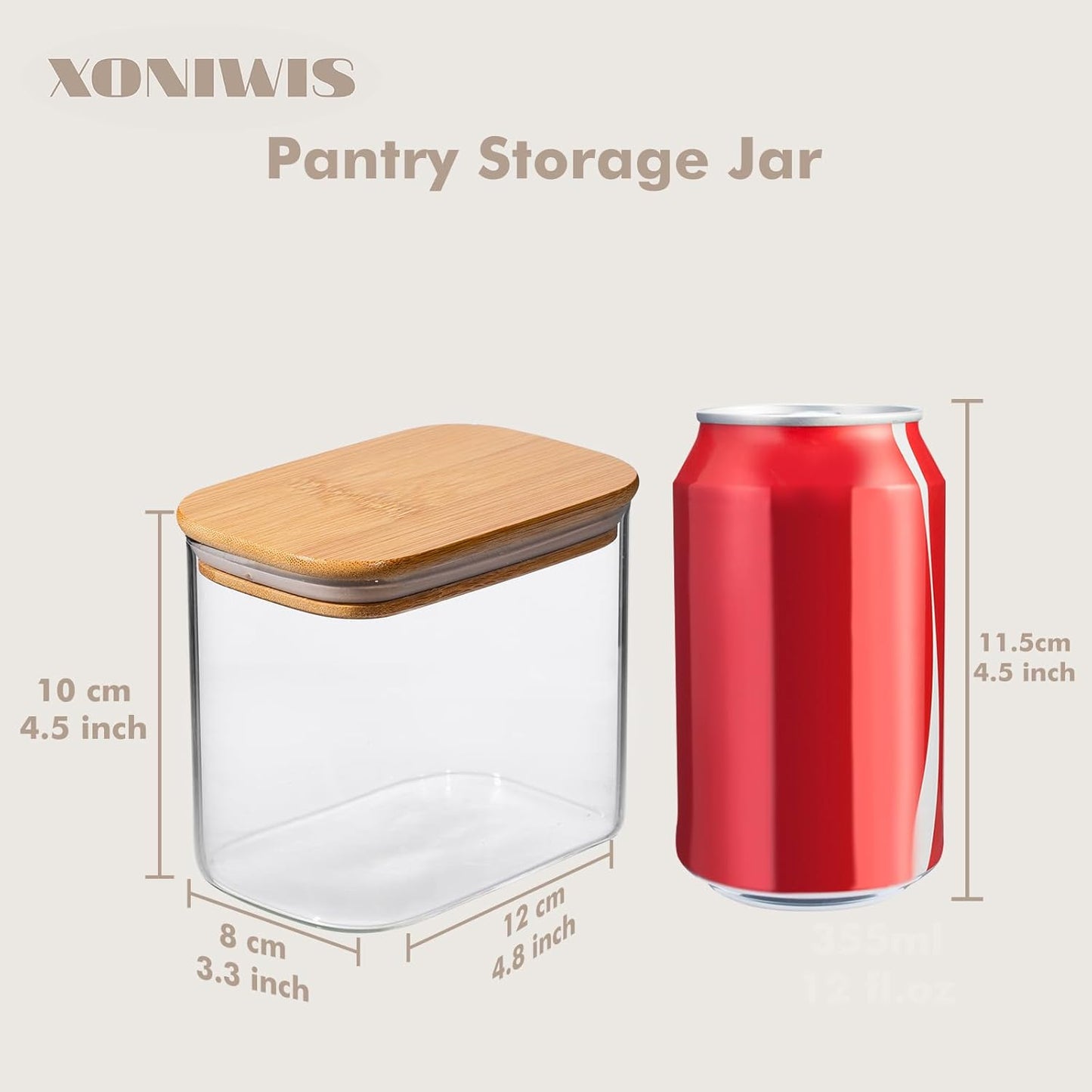 26oz 6PCS Rectangle Glass Pantry Containers with Lids, Glass Jars with Lids, Clear Food Storage Jars, Small Canister for Salt, Pepper, Spices, Nuts, Loose Tea, Coffee, Sugar, Candy