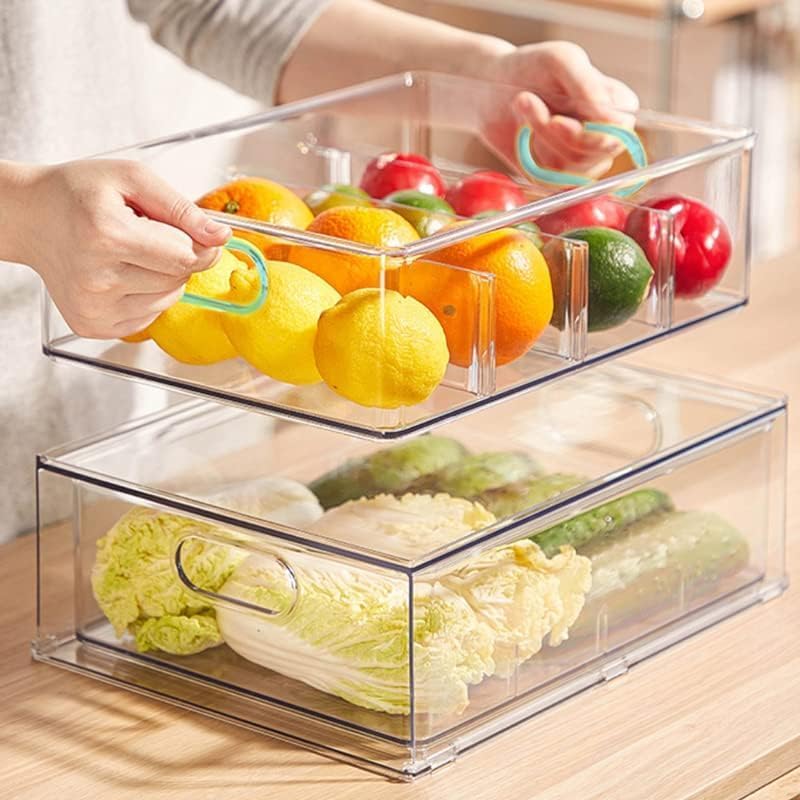 Eanpet 7Pack Clear Fridge Drawer Organizer Pull out Bins Stackable Refrigerator Organizer Bins with Handle for Kitchen Cabinet Organization Divided Produce Saver Container for Fruit Veggie Egg