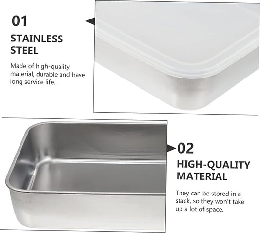 Stainless Steel Baking Pan with Fresh-keeping Lid Deep Bbq and Food Storage Container High-temperature Resistant for Outdoor Picnics and Family Gatherings