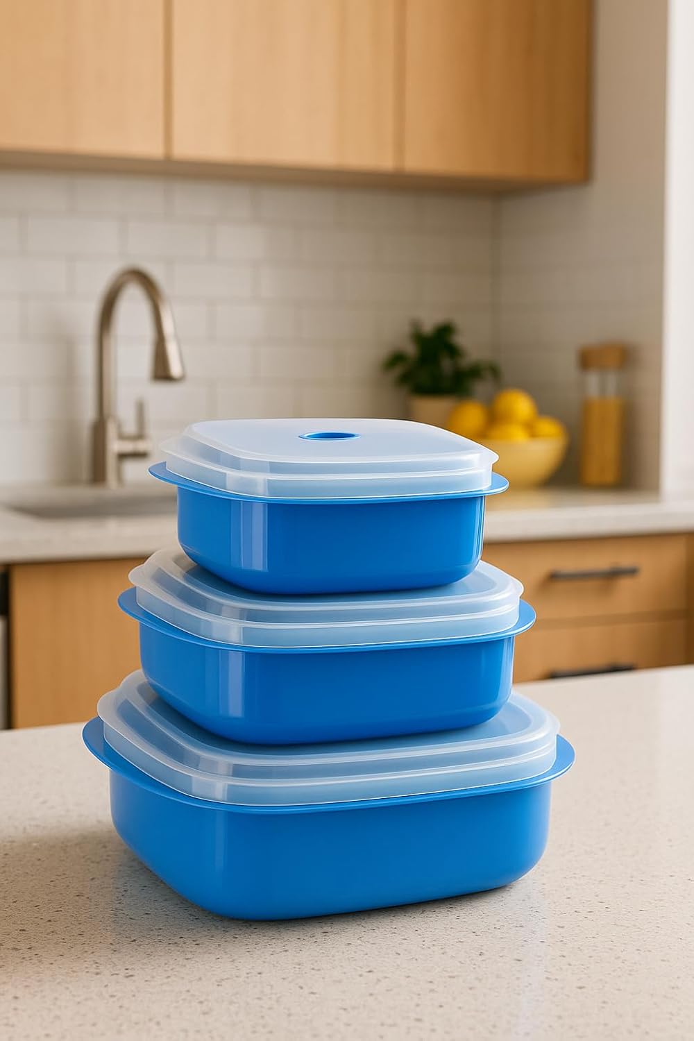 Reston Lloyd Nesting Microwave Containers, Set of 3, Adjustable Steam Vents, Airtight, Meal Prep, Durable BPA-Free Plastic- Freezer & Dishwasher Safe, Cookware & Food Storage, Anyday Cookware, Azure
