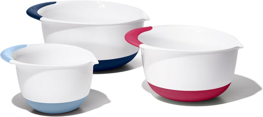 OXO,plastic Good Grips 3-Piece Mixing Bowl Set – Blueberry, Jam & Seltzer Handles,4.7 LITERS, Large
