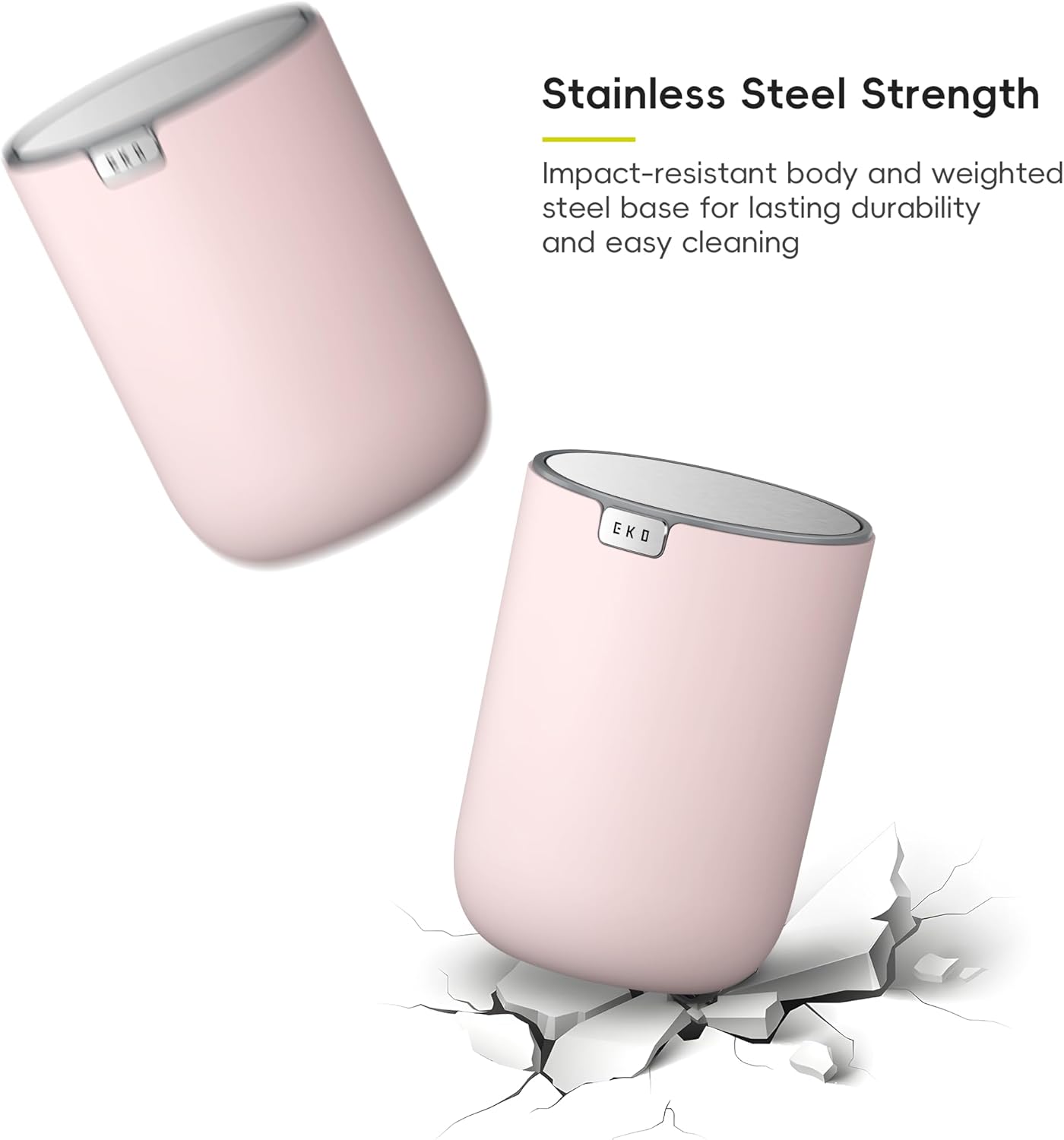 EKO Fandy 0.58 Gal/2.2L Mini Trash Can with Lid, Swing-Top Desktop Trash Can for Bathroom, Countertop, Vanity, Desk or Office, Small Garbage Bin (Pink)