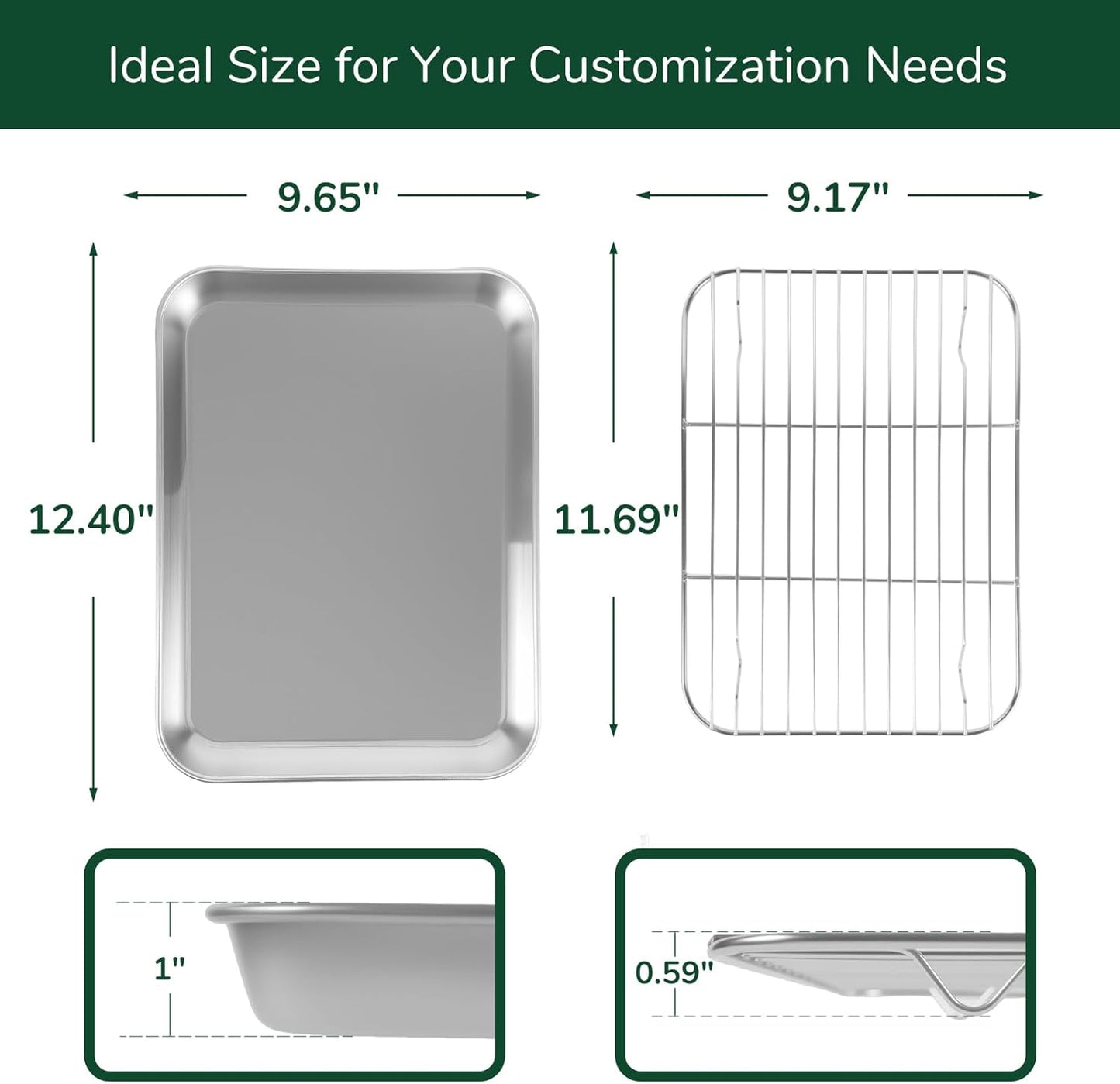 18/0 Stainless Steel Baking Sheet with Cooling Rack, Oven-Safe Non-Toxic Cookie Sheets for Baking, Set of 4, Coating Free & Rust Resistant for Healthy Family Baking, Easy to Clean, Heavy-Duty